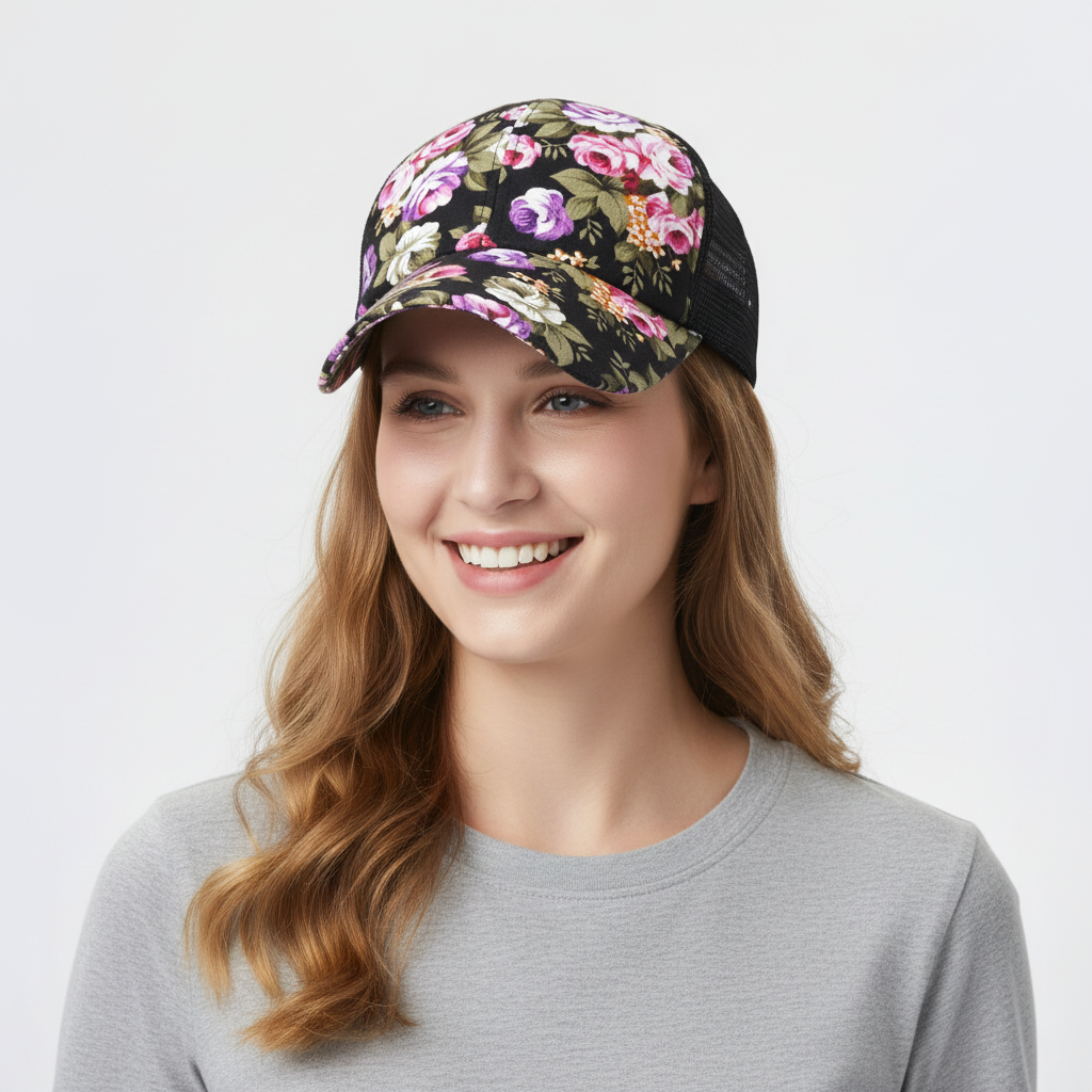 'The Bloom' - Women's Floral Mesh Trucker Hat | Peaked Sun Cap