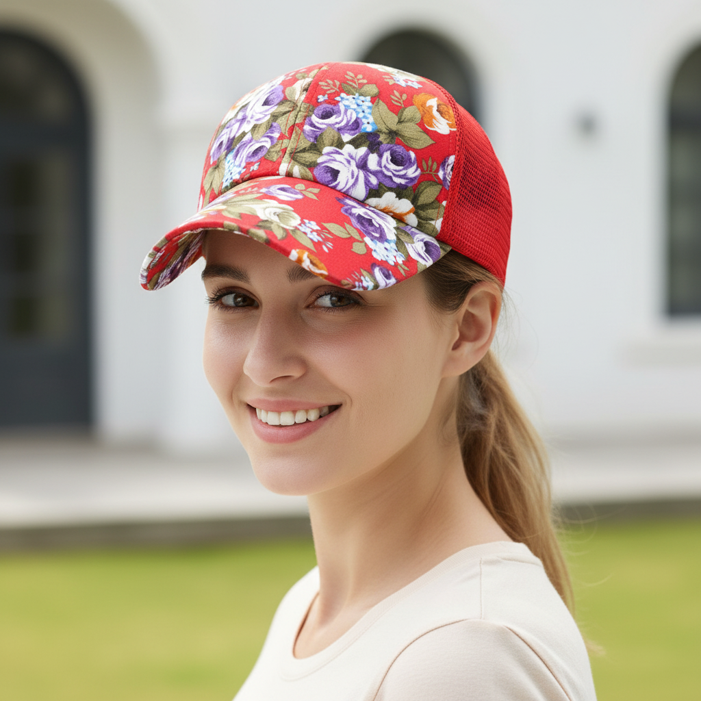 'The Bloom' - Women's Floral Mesh Trucker Hat | Peaked Sun Cap
