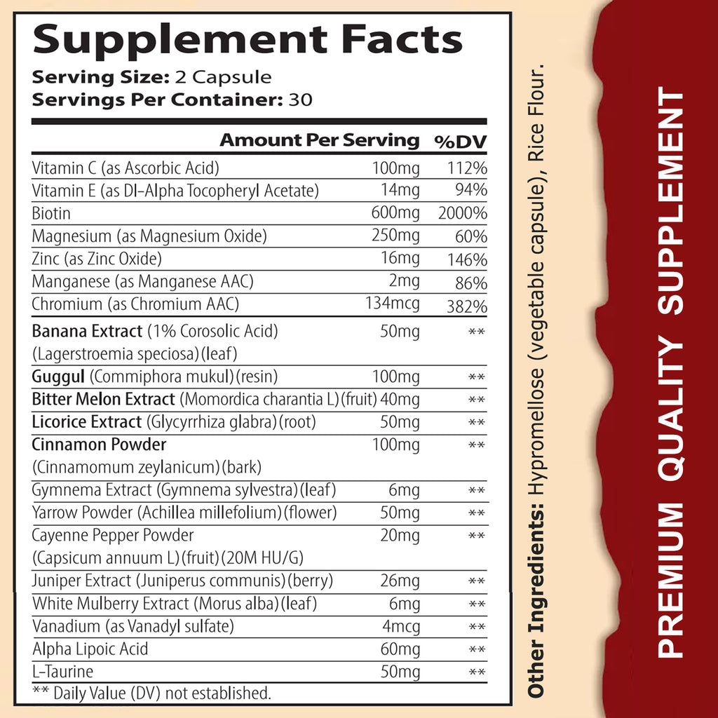 Blood Sugar Complex Pure Premium Supplement -  60 Capsules