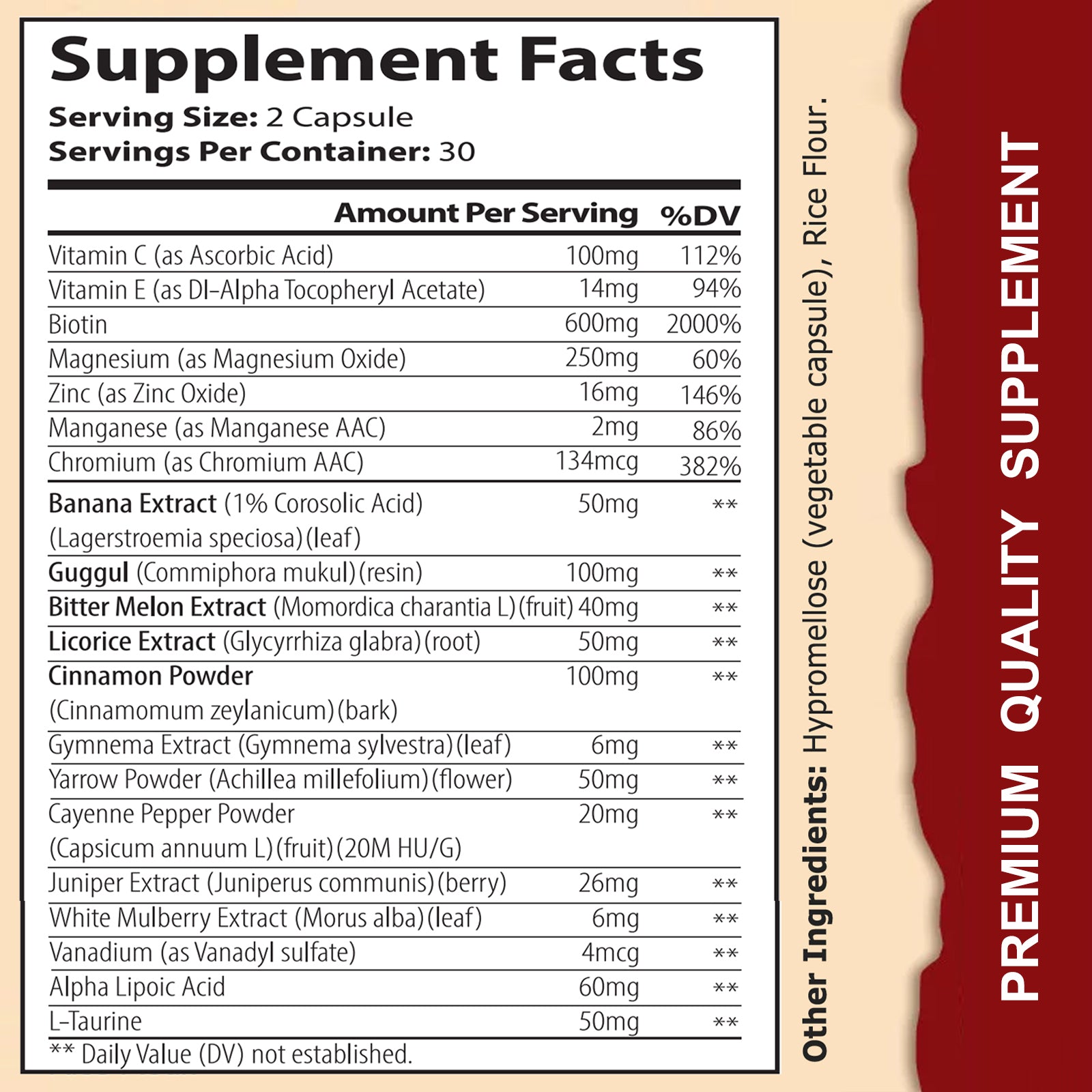 Blood Sugar Complex Pure Premium Supplement -  60 Capsules