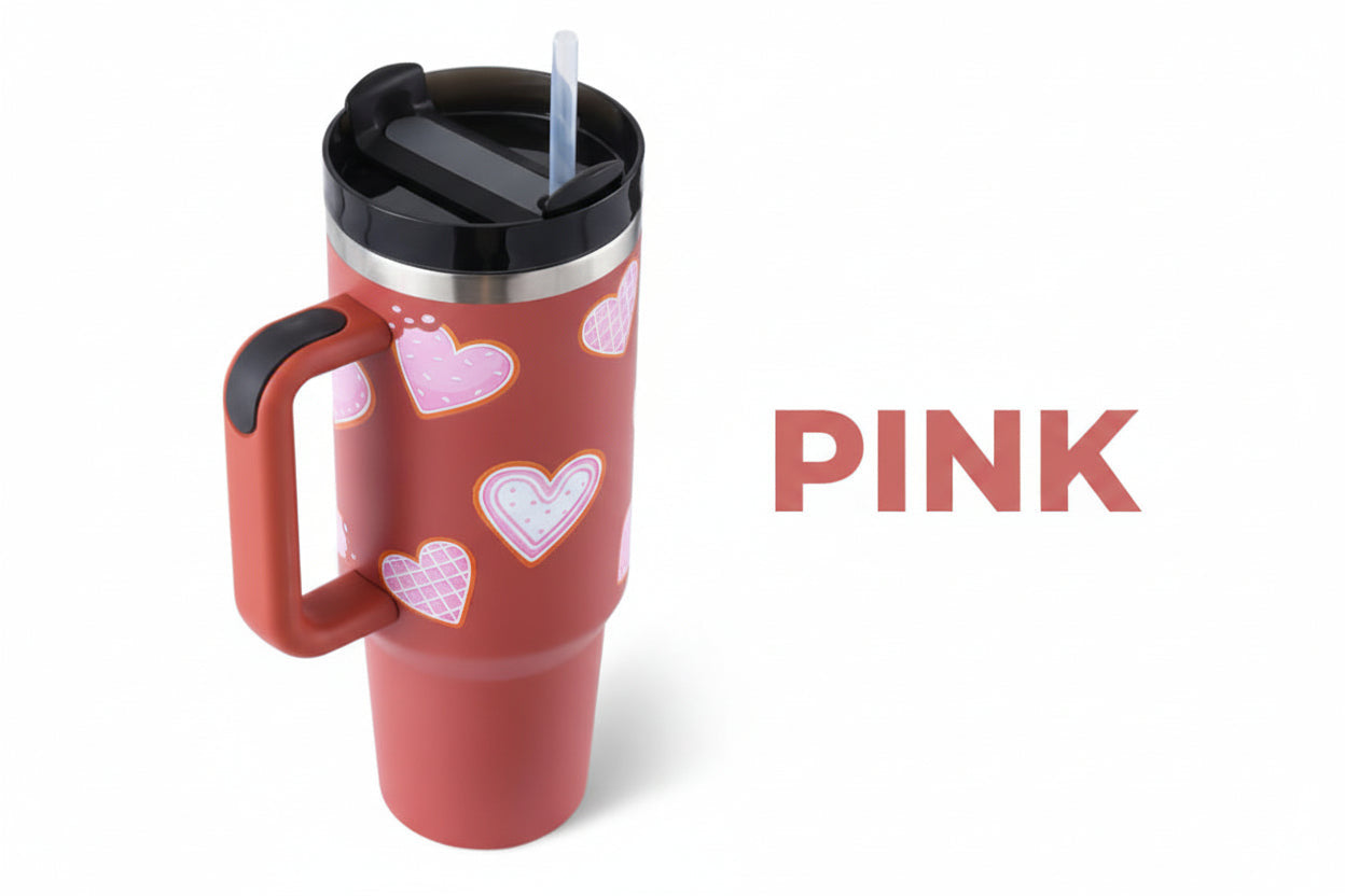 40 Oz Tumbler With Handle Straw Insulated, Stainless Steel Spill Proof Vacuum Coffee Cup Tumbler With Lid Tapered Mug Gifts For Valentine Lover Suitable For Car Gym Office Travel
