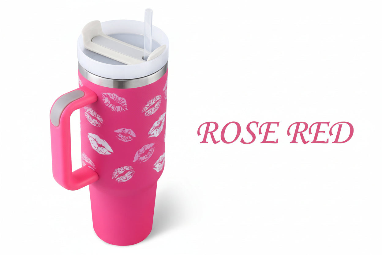 40 Oz Tumbler With Handle Straw Insulated, Stainless Steel Spill Proof Vacuum Coffee Cup Tumbler With Lid Tapered Mug Gifts For Valentine Lover Suitable For Car Gym Office Travel