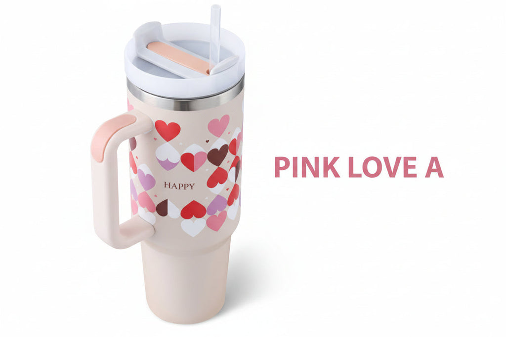 40 Oz Tumbler With Handle Straw Insulated, Stainless Steel Spill Proof Vacuum Coffee Cup Tumbler With Lid Tapered Mug Gifts For Valentine Lover Suitable For Car Gym Office Travel