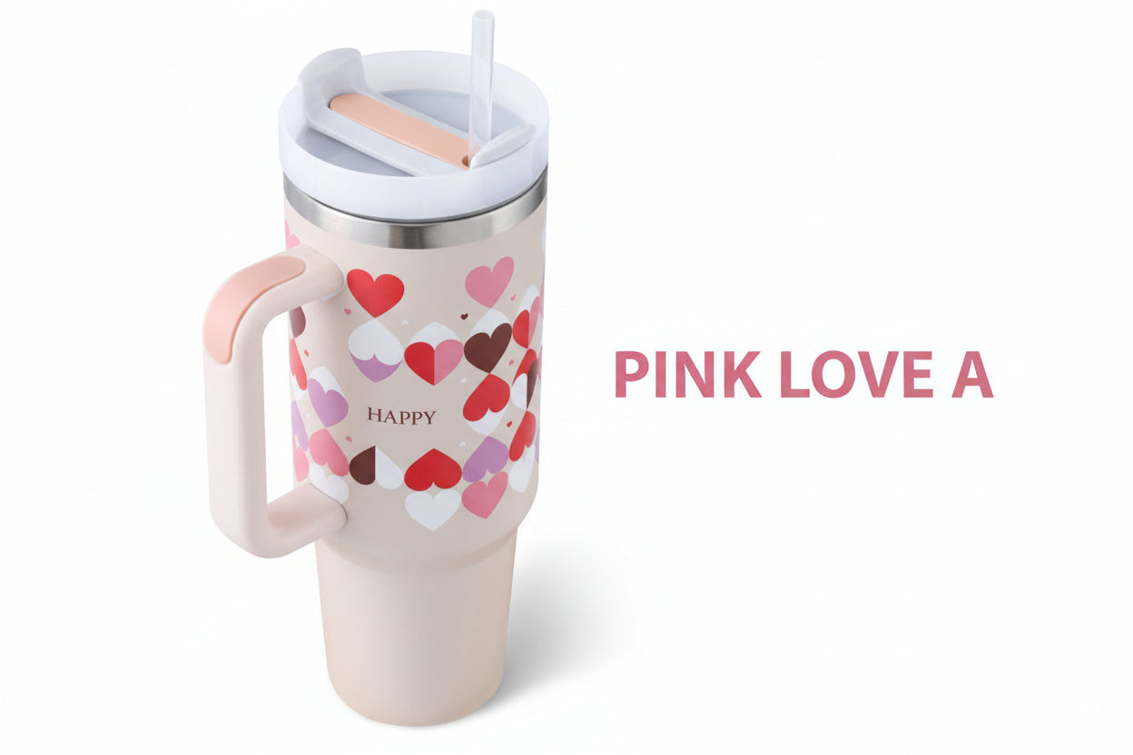 40 Oz Tumbler With Handle Straw Insulated, Stainless Steel Spill Proof Vacuum Coffee Cup Tumbler With Lid Tapered Mug Gifts For Valentine Lover Suitable For Car Gym Office Travel