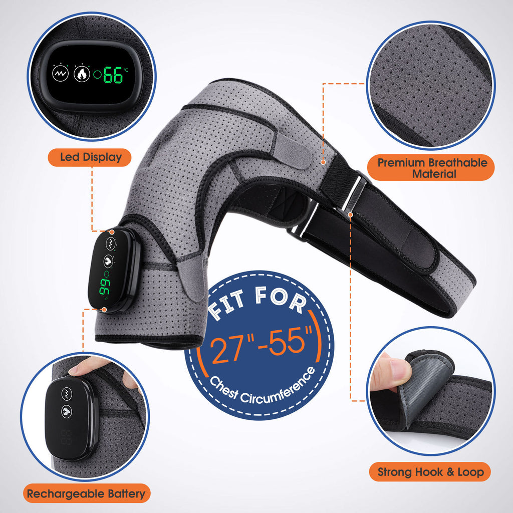 Rechargeable Shoulder Brace with 3 Heat & 3 Vibration Modes