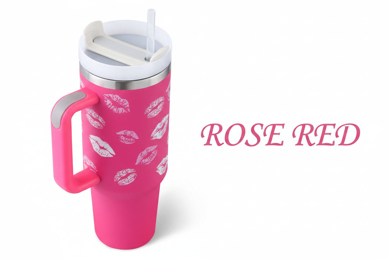 40 Oz Tumbler With Handle Straw Insulated, Stainless Steel Spill Proof Vacuum Coffee Cup Tumbler With Lid Tapered Mug Gifts For Valentine Lover Suitable For Car Gym Office Travel